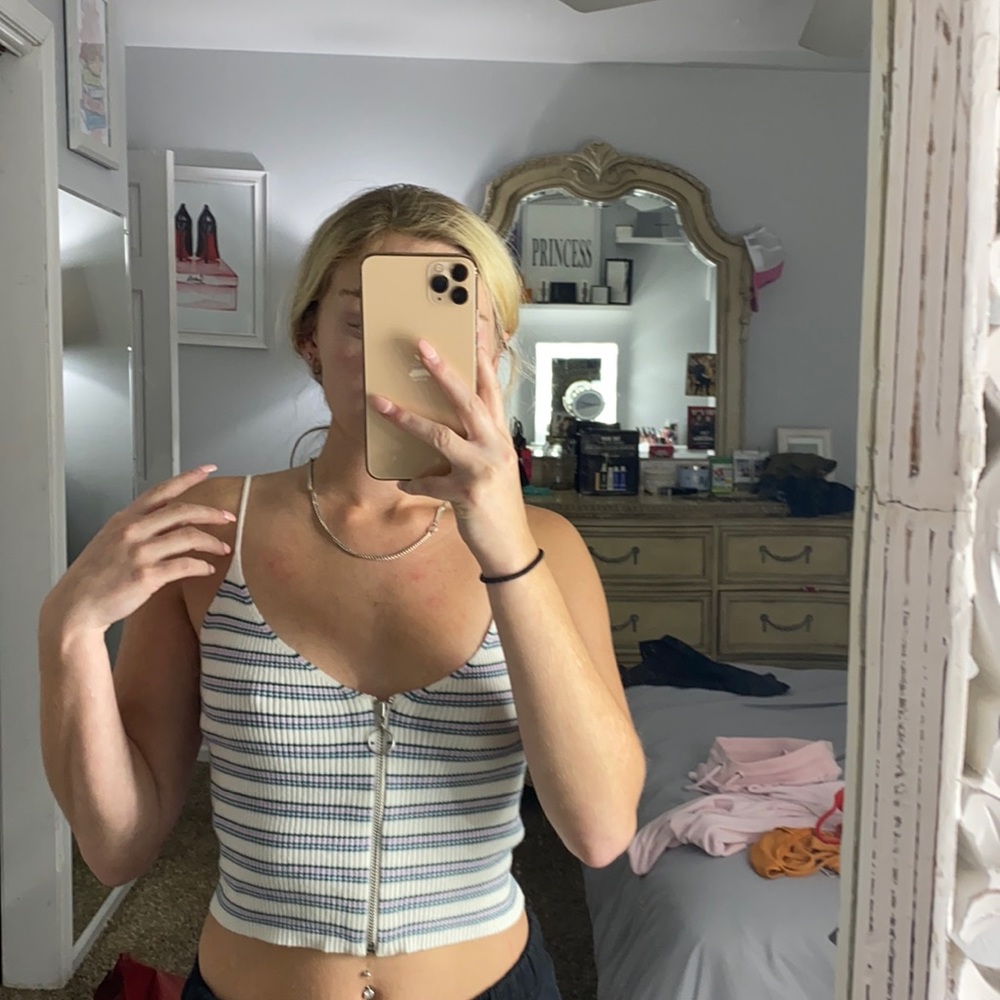 Kendall and Kylie Striped Zip Up Tank Top